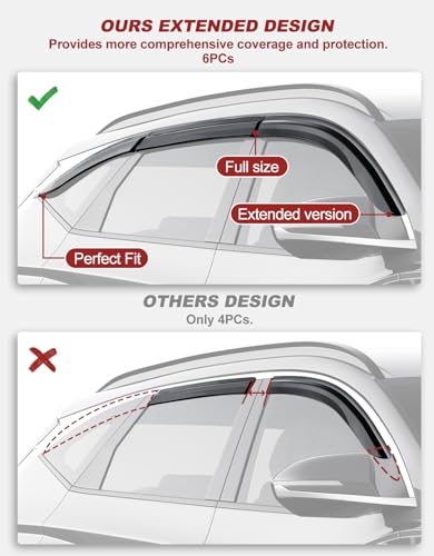 6pcs Outside-Mount Window Rain Guards Fit for Hyundai Tucson 2022-2026, Extra Durable Window Visors Wind Deflector Dark Smoke Vent Shades Car Tape-on 6-pcs with Thicker - size: Fit for 2022-2026 Hyundai Tucson
