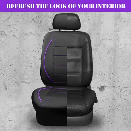 CAR PASS Piping PU Leather Car Seat Cover,Inside Zipper Design and Reserved Opening Holes Airbag Compatible,Universal FIT for Car, SUVs,Van,Trucks,Full Set, Black & Purple - color: Black and Purple