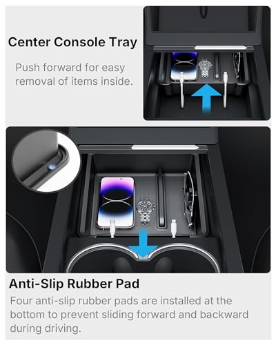 5PCS Center Console Organizer Compatible with 2025-2026 Tesla Model Y Juniper/2024-2026 Model 3 Highland Accessories, Hidden Storage Box, Cup Holder and Silicone Mat(Not Fit Juniper Standard) - size: 5pc for Model Y Juniper/ Model 3 Highland