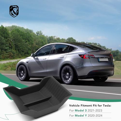 YHTAUTO Center Console Organizer Tray Fit for Tesla Model 3 2021-2023 Model Y 2021-2024, TPE Center Control Console Lower Bottom Storage Box with Non-slip Armrest - Black - color: Center Console Lower Bottom