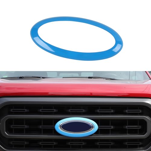 Car Front Grille Nameplate Emblem Trim for Ford F150 F-150 2021-2025 Grill Logo Ring Decoration Cover Exterior Accessories, Baby Blue Without Camera Hole - color: Baby Blue, size: WITHOUT Camera Hole