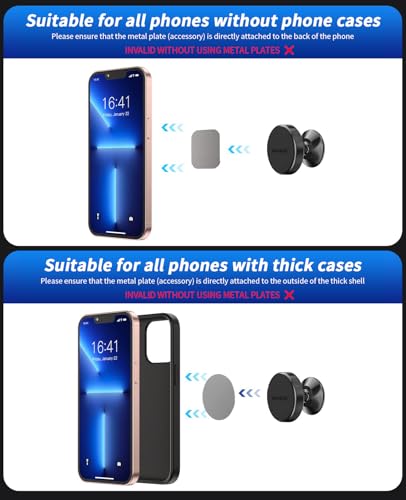 2 Pack Magnetic Phone Holder for Car, [ Strong Magnet ] Magnetic Phone Holder, [ 360° Rotation ] Phone Magnet for Car, Compatible with Most Smartphones, Must be Used with Metal Pad, Black - color: Black