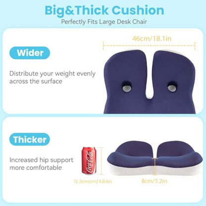 Seat Cushion,Office Chair Memory Cushion, Ergonomic Design, Relieve Sciatica and Long-Term Sitting Pain, Suitable for desks, car Seats, Games, wheelchairs - color: Blue