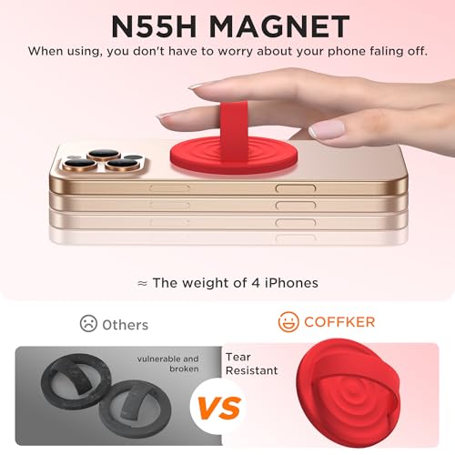 Magnetic Phone Grip Ring Holder, Liquid Silicone Magnet Cell Phone Grip Finger Loop, Compatible with Magsafe, Back of Phone for iPhone 17/16/15/14/13/12 Series, Red - color: Red