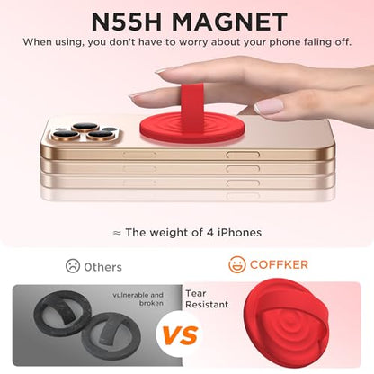 Magnetic Phone Grip Ring Holder, Liquid Silicone Magnet Cell Phone Grip Finger Loop, Compatible with Magsafe, Back of Phone for iPhone 17/16/15/14/13/12 Series, Red - color: Red