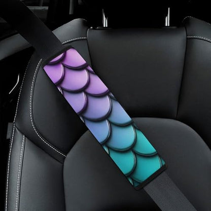 Men's Car Belt Covers 2PCS Fashion Cushion Pad Car Shoulder Strap Harness Pad Purple Turquoise Sparkling Mermaid Scales Pattern - color: Color363