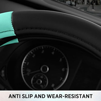 Road Comfort Leather Steering Wheel Cover – Premium Anti-Slip Car Steering Wheel Grip Cover – Universal Fit for 14.5”–15” Cars, Trucks & SUVs - Mint - color: Mint