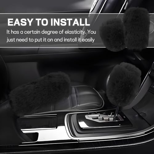 Hovom 2PCS Fluffy Car Gear Shift Knob Cover & Handbrake Cover, Soft Plush Hand Brake Handle & Gear Shift Cover for Women Girls, Universal Comfortable Warm Furry Car Accessories (Black) - color: Black