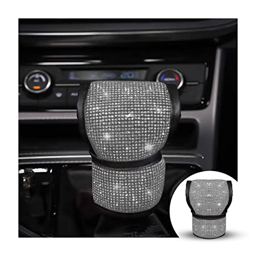 zipelo Bling Car Gear Shift Knob Cover, Rhinestone Anti-Slip Comfortable Handbrake Cover, Diamond Set Shifter Cover for Women, Auto Interior Accessories Universal Fit Van Truck - color: White