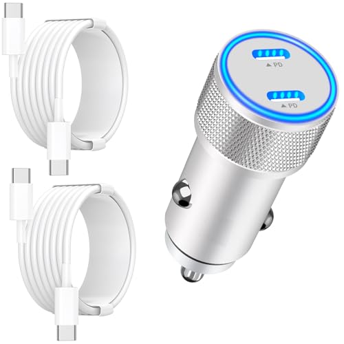 [Apple MFi Certified] iPhone 17 Car Charger Fast Charging, Linocell 90W Dual PD Power Cigarette Lighter USB-C Car Charger with 2Pack Type-C Cord for iPhone 17/17 Pro Max/16 Pro/15/Galaxy S26/S25/Pixel - color: Titanium Silver