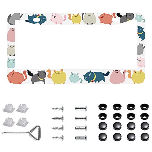 1Pcs Hand Drawn Cartoon Cat License Plate Frames Cover Holders Stainless Steel Cartoon Cat License Plate Cover with Screw Caps Cover and Screwdriver Set - 2-Hole (Hand Drawn Cartoon Cat) - color: Hand Drawn Cartoon Cat