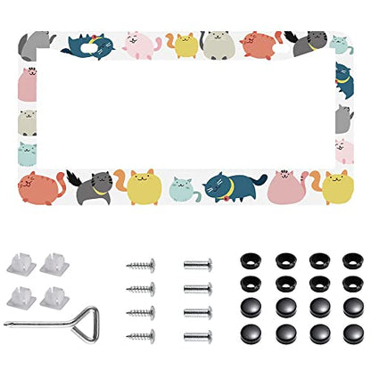 1Pcs Hand Drawn Cartoon Cat License Plate Frames Cover Holders Stainless Steel Cartoon Cat License Plate Cover with Screw Caps Cover and Screwdriver Set - 2-Hole (Hand Drawn Cartoon Cat) - color: Hand Drawn Cartoon Cat