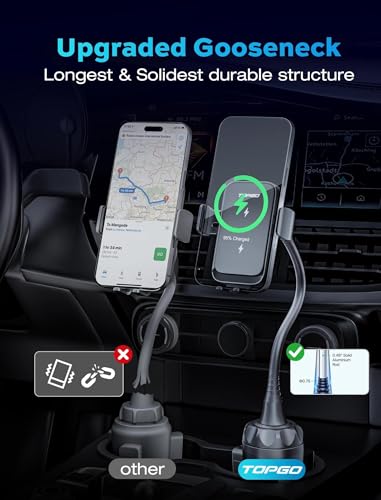 Dual Coil Cup Phone Mount Wireless Charger, Universal Cell Phone Holder, Cup Holder 15W Fast Charging for iPhone 17 16 Pro Max, Samsung Galaxy - Black - style: Wireless Charger Mount