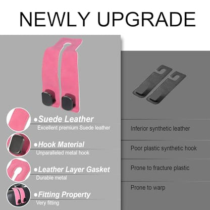 Purse and Bag Hook for Car, Zinc Alloy Seat Headrest Hooks, Upgraded Leather Cute Car Seat Back Purses Hanger and Bags Holder (Pink, 2Pack) - color: Pink