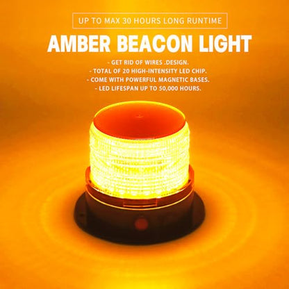 2-Pcs Battery Operated Amber Warning Beacon Light w/Magnetic Base, Portable Rechargeable Mini Roadside Roof Top Plow LED Strobe Emergency Flash Mail Lights for Trucks/Trailer/Vehicle - color: 2 amber