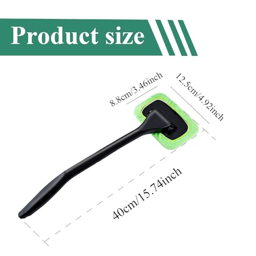 Windshield Cleaning Tool, Extendable Handle Car Window Cleaner with 4 Reusable Microfiber Pads, Auto Inside Glass Wiper for Car Windscreen Cleaning - color: Green