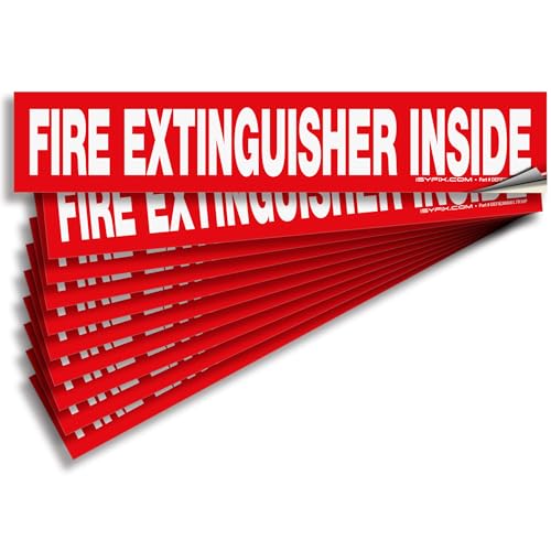 iSYFIX Fire Extinguisher Inside Sticker Sign – 10 Pack 9x1.7 Inch – Self-Adhesive Reflective Vinyl Decals, Laminated UV, Weather, Scratch, Fade Resistance, for Cars, Trucks, Trailers & Vehicles - color: Red Reflective, size: 9x1.7 (10 Pack)