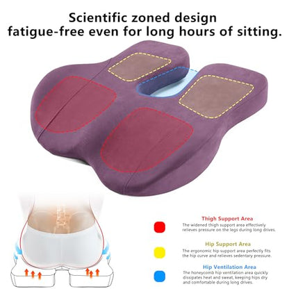 Car Seat Cushion, Memory Foam Wedge Car Seat Cushion for Driving Relieves Tailbone Pain, Ergonomic Car Seat Pad for Auto, Office Chair (Purple) - color: Purple