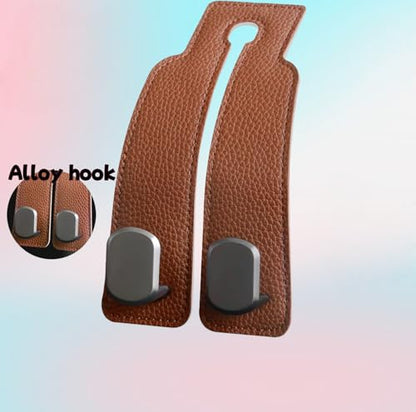 Coozyland Car Hooks, Coozy Land Metal Multi-Function Leather Car Headrest Hooks, Universal Double Hook Car Seat Back Storage Hooks for Wallets, Handbags, Bottles, Trash Bags, etc (Brown 2-Pack) - color: Brown 2-pack