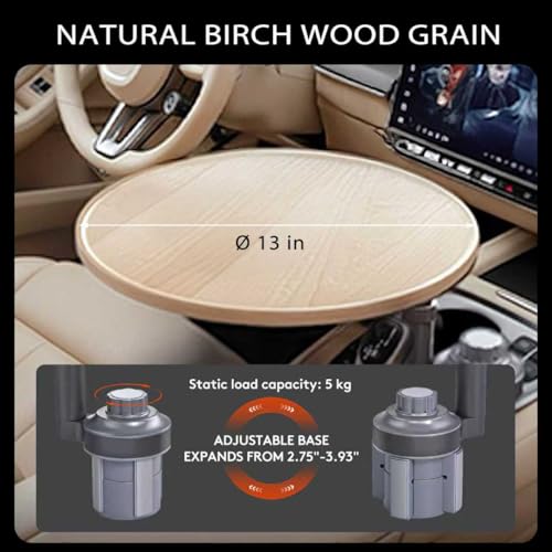 Car Desk for Laptop & Car Table Tray, Height-Adjustable 360° Rotating Wood Car Laptop Mount, Cup Holder Table, Steering Wheel Tray, Compatible with Tesla & Most Vehicles - color: Ash