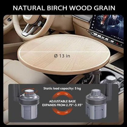 Car Desk for Laptop & Car Table Tray, Height-Adjustable 360° Rotating Wood Car Laptop Mount, Cup Holder Table, Steering Wheel Tray, Compatible with Tesla & Most Vehicles - color: Ash