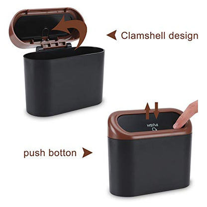 Accmor Car Trash Can with Lid, Leakproof Vehicle Trash Bin Auto Dustbin Organizer, Waterproof Mini Garbage Bin Trash Container with Garbage Bag for Automotive Car, Home, Office, Kitchen - color: Black/Brown Lid