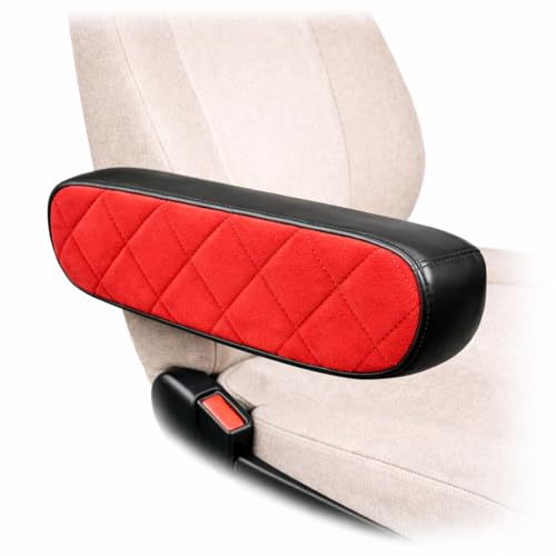 Armrest Cover Set for Volvo VNL 2004–2018 Equipped with National Seat – Custom-Fit Faux Leather & Corduroy, Durable Protection, Easy Install, Protects Against Wear (Black/red) - color: black/red