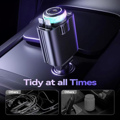 Retractable Car Charger with Aromatherapy and Starlight, 5 in 1 USB C Car Charger Adapter, 69W Fast Charging Cars Phone Chargers, Cars Air Freshener Compatible with iPhone 16 15 14 13 12 (Black) - color: Black