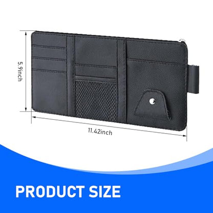 Pack-1 Car Sun Visor Organizer, 11.4In x 5.9In Multi-Functional Pocket Business Card Holder, Universal Car Interior Receiving, for Most Cars, Trucks and Vans (Black)