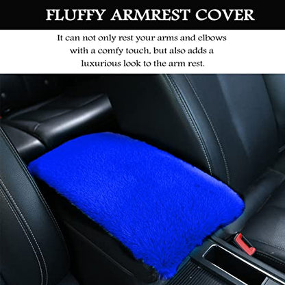 Fluffy Furry Armrest Cover for Car, Auto Center Console Cover Pad Car Soft Console Pad Wool Fur Armrest Seat Box Cover Protector Universal Fit for Most Vehicle, SUV (Royal Blue) - color: Royal blue