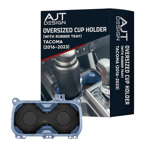 AJT DESIGN Oversize Cup Holder with Tray Compatible with Toyota Tacoma 2016–2023 | Fits 3.65" Bottles | Car Cup Holder Organizer | Center Console Upgrade, Tacoma Interior Accessory | Cavalry Blue - color: Cavalry Blue, style: With Rubber Tray