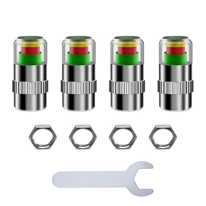 4-Pack Car Tire Pressure Monitoring Valve Caps with Tri-Color Warning System, 2.4Bar/36psi Tire Pressure Detector, Fits Most Vehicle Models, Includes 4 Screws + Wrench (Silver) - color: Silver