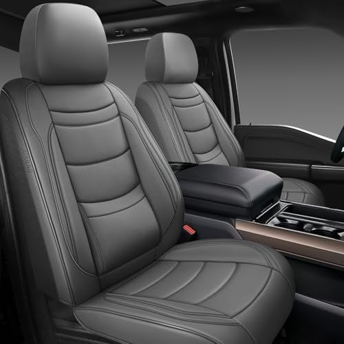 NS YOLO Leather Car Seat Covers Full Set,Universal Fit for Most Cars,SUVs and Sedans,Waterproof Luxury Leatherette Cushions, 5 Seats Protectors (Grey, Full Set-5 Seats(Front and Rear)) - color: Grey, size: Full Set-5 seats(front and rear)