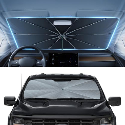 Autorder Windshield Sun Shade Umbrella for 2021-2026 Ford F-150 F-250 F-350 Accessories,Upgraded Ice Crystal Material,Easy Setup Umbrella Sunshade for Car Windshield,100% Sun Blocking - size: Ford F150/F250/F350 2021-Present