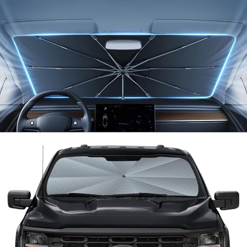Autorder Windshield Sun Shade Umbrella for 2021-2026 Ford F-150 F-250 F-350 Accessories,Upgraded Ice Crystal Material,Easy Setup Umbrella Sunshade for Car Windshield,100% Sun Blocking - size: Ford F150/F250/F350 2021-Present