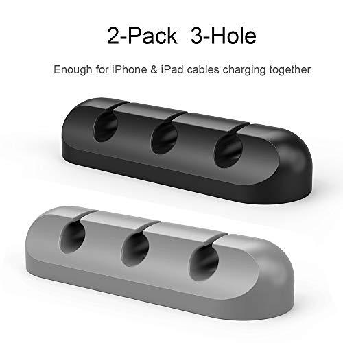 SIMR 2 Pack Cable Clips - Cord Organizer, Cable Management, 6mm Wire Holder System - Rubber Adhesive Cord Hooks fit Home, Office, Cubicle, Car, Desk Accessories (Black Grey)