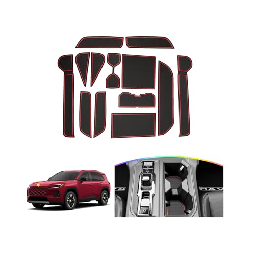 SKTU for 2026 Toyota RAV4 Door Slot Mat for 2026+ Toyota RAV4 Non-Slip Interior Door Groove Gate Pad 13PCS Fit 2026 RAV4 Accessories Door Compartment Cup Console Liners 2026 RAV4 Floor Mat (Red) - color: for 2026+ RAV4 Red