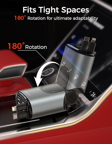 Retractable Car Charger, 100W Car Phone Charger with Cables Fast Charging,Cigarette Lighter USB Charger for iPhone 17 16 15 14 13 12 11 Galaxy Pixel,Travel Essentials Car Accessories Gifts for Him Her