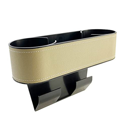 Car Cup Holder Expander Organizer,Multifunctional Cup Drink Holders with PU Leather Cover,Side Insert Center Console Seat Gap Filler Storage Box for Mug Bottle CellPhones Keys Coffee Coasters Cards - color: Thin Beige