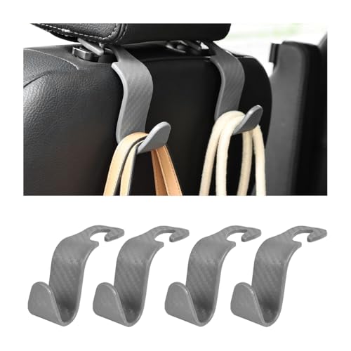 Car Seat Headrest Hooks, 4PCS Carbon Fiber Vehicle Back Seat Storage Hanger Holder for Hangbag Coat Grocery, Automotive Interior Headrest Hook Organizer, Universal for Vehicles (Gray) - color: Carbon Fiber Gray