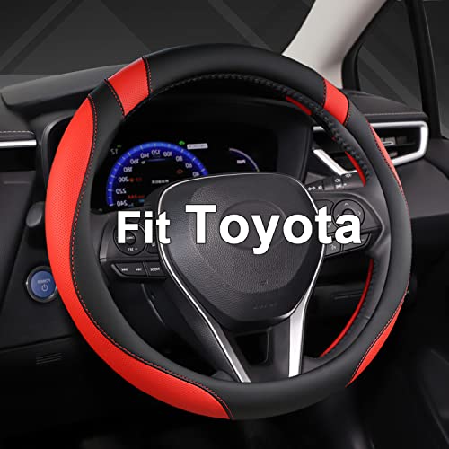 West Llama Customized Auto Car Steering Wheel Cover for Toyota Tacoma,4Runner,Tundra,Sequoia,15.5-16 inch (Black+Red-Large Size) - color: A-Black+Red, size: Large size (15 ½''-16'')