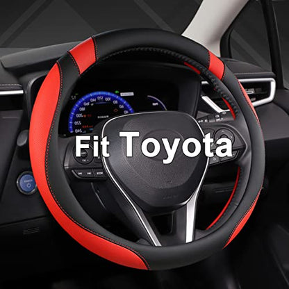 West Llama Customized Auto Car Steering Wheel Cover for Toyota Tacoma,4Runner,Tundra,Sequoia,15.5-16 inch (Black+Red-Large Size) - color: A-Black+Red, size: Large size (15 ½''-16'')