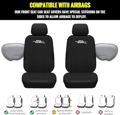 AUTOYOUTH Black Seat Covers Front Seats Only, 3D Tyre Embossed Breathable Bucket Covers, Airbag Compatible, Quick Setup Universal Fit for Sedan, SUV, Truck, Van - color: Black, size: Front Seats Only (4 pieces)
