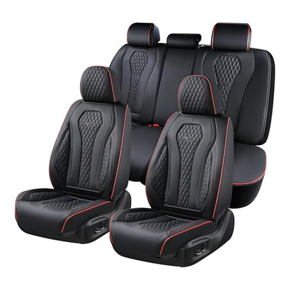 Coverado Automotive Seat Covers 5 Seats, Leather Seat Covers Fullset, Black Car Seat Covers, Luxury Car Seat Covers, Seat Cushion, Driver Seat Covers, Car Seat Protector Universal Fit Most Cars - color: Black&Red line, size: FullSet