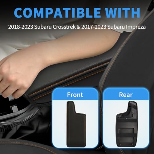 Center Console Armrest Cover for Subaru Crosstrek 2018-2023 and Impreza 2017-2023 Accessories, Premium Leather Arm Rest Cover Pad, Car Middle Console Lid Cover (Orange Stitching) - size: 2018-2023 Subaru Crosstrek & 2017-2023 Impreza