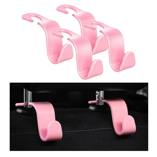 Ziciner 4 PCS Car Seat Headrest Hooks, Backseat Hangers Storage Organizer, Universal Car Accessories for Purse Grocery Bags Coats (Pink) - color: Pink