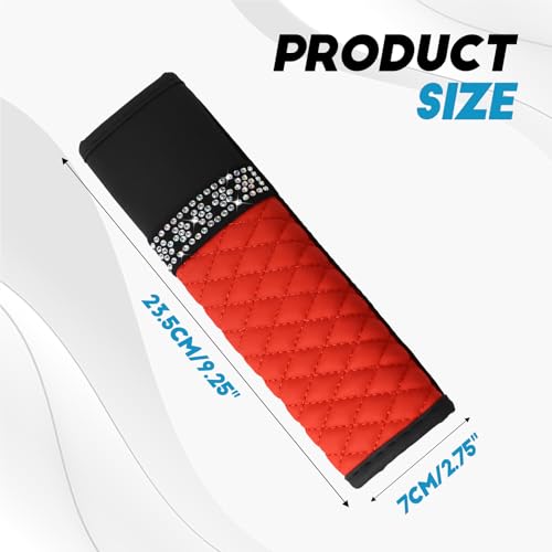 wuyaoyao 2PCS Bling Car Seat Belt Cover Pad, Breathable Leather Seatbelt Covers for Cars, Soft Comfortable Seatbelt Shoulder Strap Covers, Rhinestone Auto Seat Belt Protector Cushion (Red) - color: Red