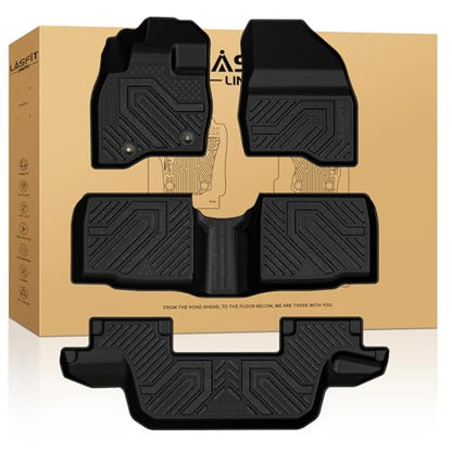 LASFIT Floor Mats for Ford Explorer 2015-2019 7 Seater All Weather TPE Car Liners Custom Fit for Front, Rear and 3rd Row, Black 4pcs - style: 3) Explorer 7-Seat| 15-19 | 3Rows