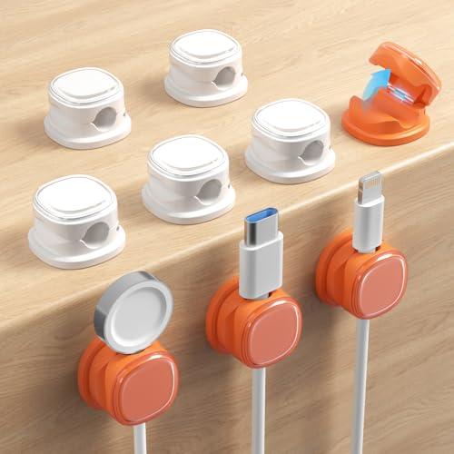 9 Pack Cord Organizer, Spring Cable Management, Adhesive Cute Cable Holder Clips, Phone Charger Wire Keeper for Desk Nightstand Car Office (9-Pack White_Orange) - color: 9-Pack White_Orange