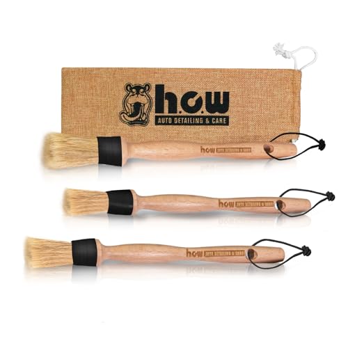H.O.W Detailing Brush Set Ultra Soft Boars Hair Detailing Brushes 3 Pack, Detail Automotive Interior or Exterior, get Professional Results with Proper Detail Brushes Car Detailing